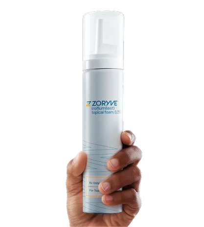 Hand holding ZORYVE (roflumilast) topical foam 0.3%